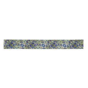 Vintage Blue and Gold Floral Pattern Satin Ribbon
