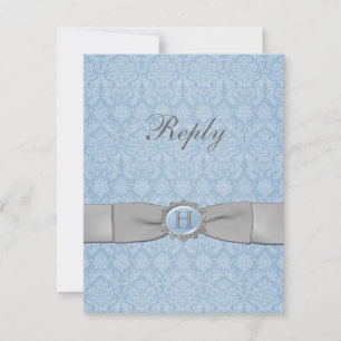 Vintage Blue and Grey Damask Reply Card
