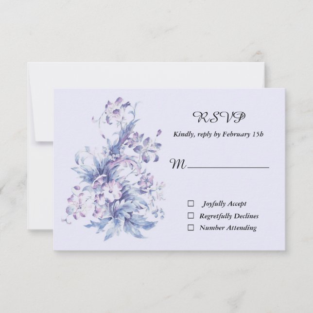 Vintage. Blue and lilac flowers  RSVP Card (Front)