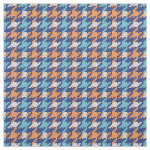 Vintage blue and orange houndstooth plaid pattern fabric