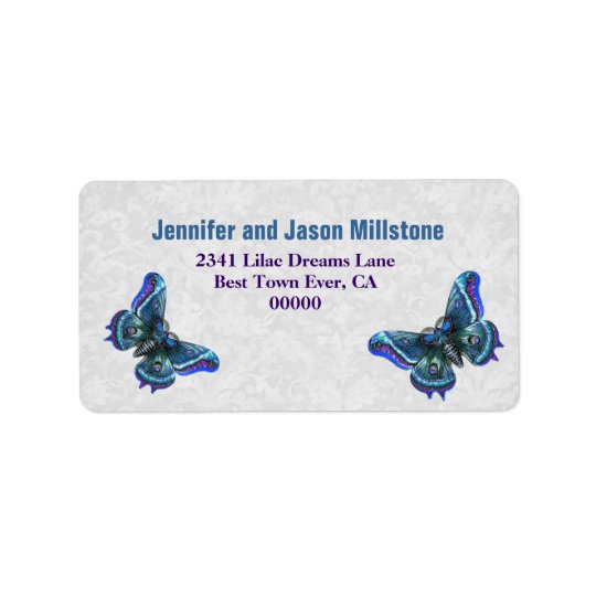 Vintage Blue and Purple Butterflies Wedding Label