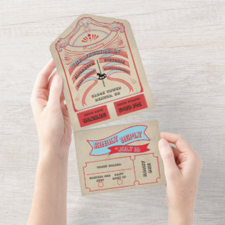 Vintage Blue and Red Circus  All In One Invitation