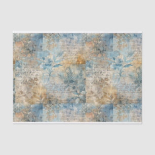 Vintage Blue and Sepia Floral Collage Pattern #4 Tissue Paper
