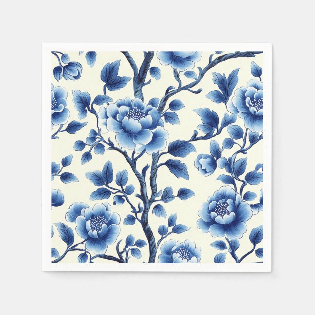 Vintage Blue and White Botanical Art Napkin (Front)