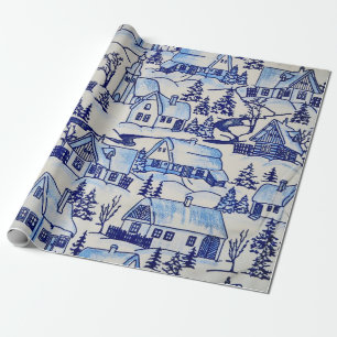 Vintage, Blue and White, Christmas Wrapping Paper