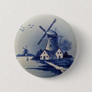 Vintage Blue and White Delft 2 Inch Round Button