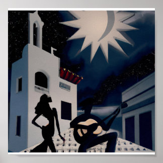 Vintage blue and white Digital Deco Poster