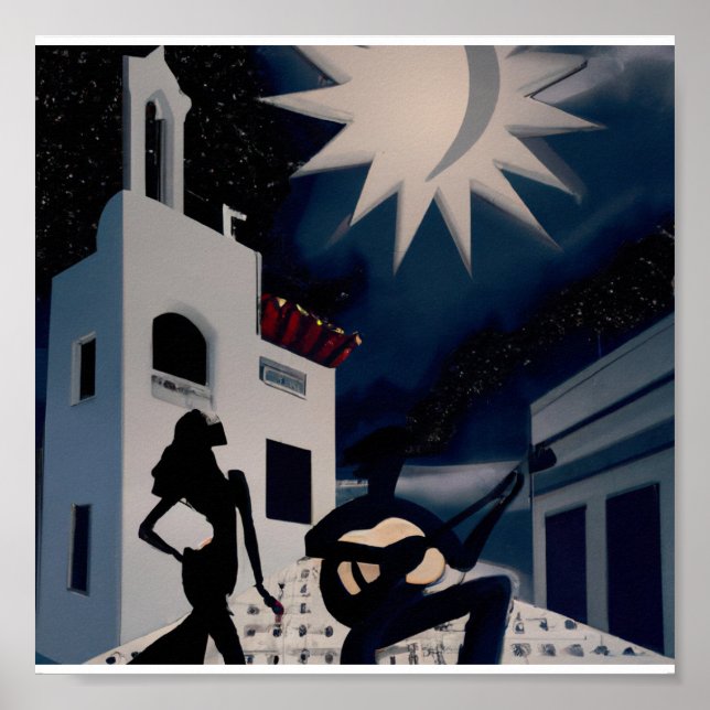 Vintage blue and white Digital Deco Poster (Front)