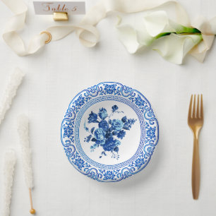 Vintage Blue And White Floral Paper Plate