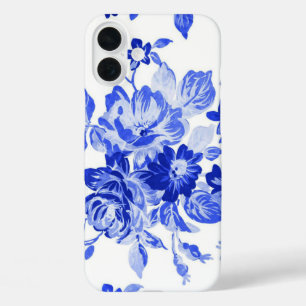 Vintage Blue and White Floral Pattern iPhone 16 Plus Case
