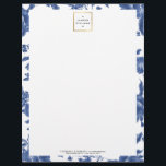 Vintage Blue and White Floral Pattern Letterhead<br><div class="desc">Coordinates with the Vintage Blue and White Floral Pattern Business Card Template by 1201AM. This personalized designer letterhead features a vintage blue and white patterned border for an elegant and timeless look. A faux metallic gold framed box contains your name or business name across the top, while your address and...</div>