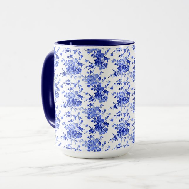Vintage Blue and White Floral Pattern,  Mug (Front Left)