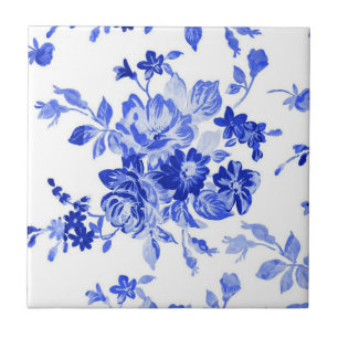 Vintage Blue and White Floral Pattern Tile