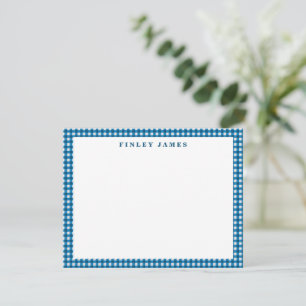 Vintage Blue and White Gingham Plaid Personalized  Card
