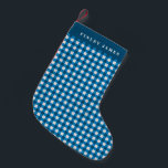 Vintage Blue and White Gingham Plaid Personalized  Small Christmas Stocking<br><div class="desc">Bring classic charm to your holiday decor with this vintage blue and white gingham plaid personalized Christmas stocking. The timeless plaid pattern adds a cozy, nostalgic touch to your mantel, while the option to customize with a name makes it a special keepsake. Perfect for those looking for personalized Christmas stockings,...</div>