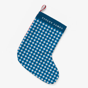 Vintage Blue and White Gingham Plaid Personalized  Small Christmas Stocking