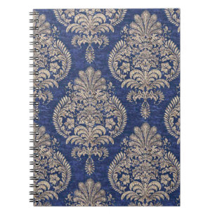 vintage blue and white ornate textile pattern notebook