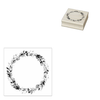 Vintage Blue and White Porcelain Floral Botanical  Rubber Stamp