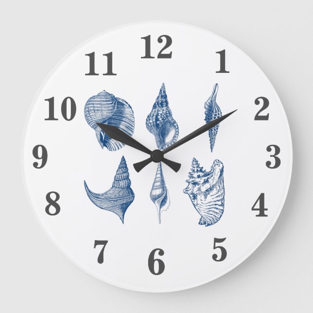 Vintage blue and white seashell  large clock (Front)