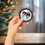 Vintage Blue and White Snowflakes Christmas Photo Classic Round Sticker<br><div class="desc">Capture the magic of winter with our elegant vintage-inspired snowflake Round Christmas Stickers. Delicate snowflakes dance across a serene blue backdrop, creating a sense of calm and wonder. Add your favourite photo to personalize these cute additions to your gifts and letters. If you need assistance with the design or matching...</div>