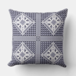 Vintage Blue and White Tatreez Pattern  Throw Pillow