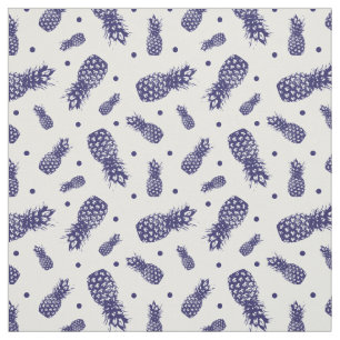 Vintage Blue and White Tropical Pineapples Pattern Fabric