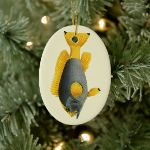 Vintage Blue and Yellow Grouper Fish, Marine Life Ceramic Ornament