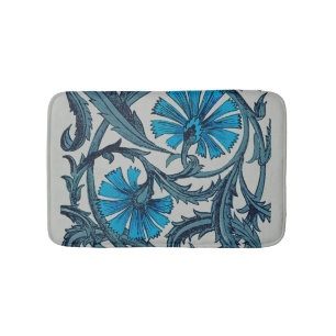 Vintage Blue Antique Flower art rustic Tile Decor Bath Mat