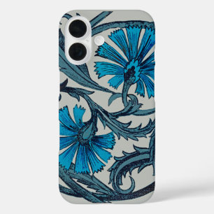 Vintage Blue Antique Flower art rustic Tile Decor iPhone 16 Case