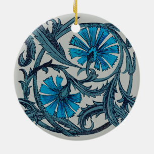 Vintage Blue Antique Flower art rustic Tile Decor Ceramic Ornament