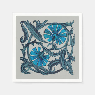 Vintage Blue Antique Flower art rustic Tile Decor Napkin