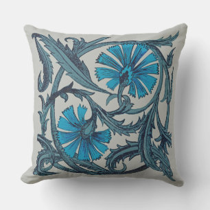 Vintage Blue Antique Flower art rustic Tile Decor Outdoor Pillow