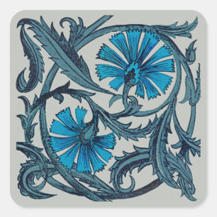 Vintage Blue Antique Flower art rustic Tile Decor Square Sticker