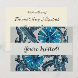 vintage blue antique flower arts crafts rustic invitation