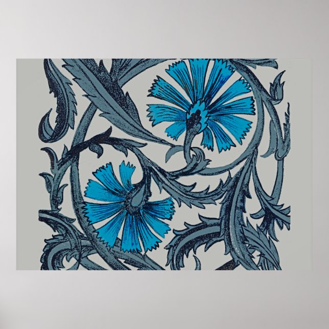 vintage blue antique flower arts crafts rustic poster (Front)