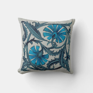vintage blue antique flower arts crafts rustic throw pillow