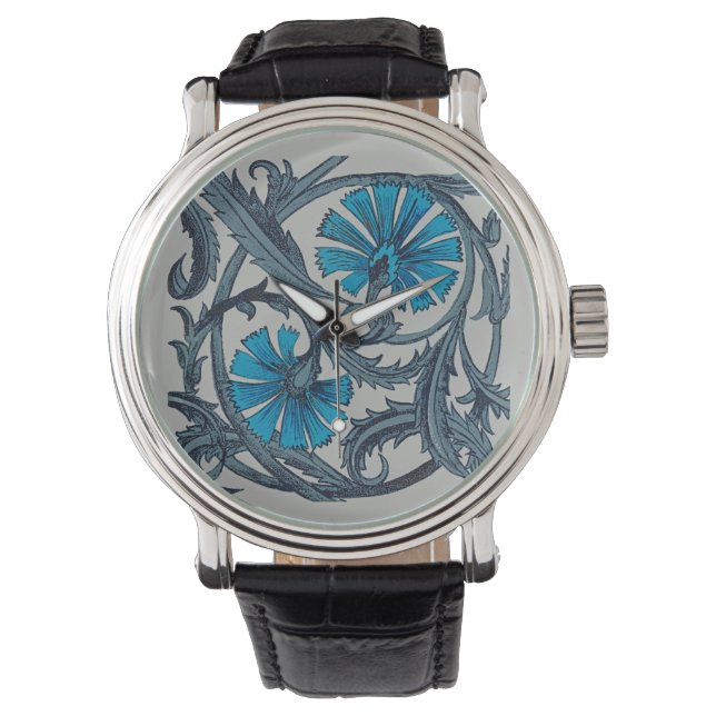 vintage blue antique flower arts crafts rustic watch (Front)