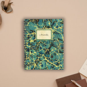 Vintage Blue Antique Marbled Paper Old Name Label Notebook