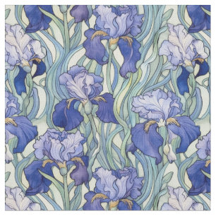 Vintage blue art nouveau iris fabric