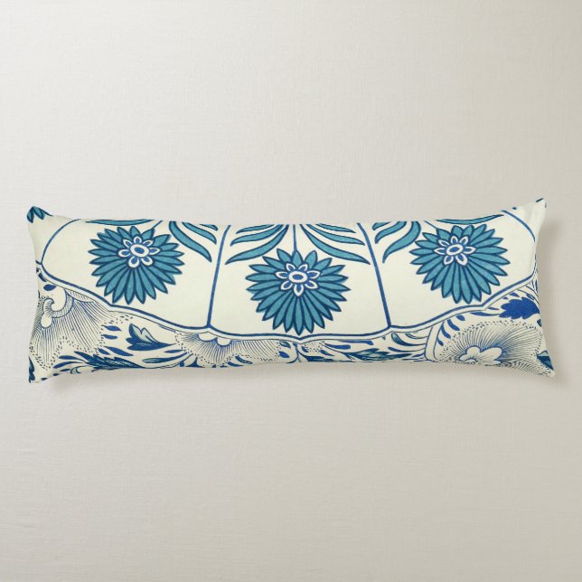 Vintage Blue Asian Floral: Antique Chinoiserie Body Pillow (Back)