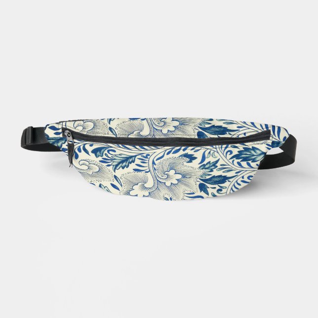 Vintage Blue Asian Floral: Antique Chinoiserie Fanny Pack (Front)