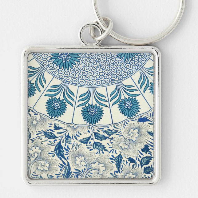 Vintage Blue Asian Floral: Antique Chinoiserie Keychain (Front)