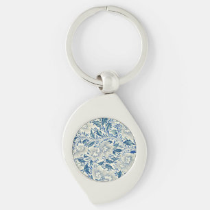 Vintage Blue Asian Floral: Antique Chinoiserie Keychain