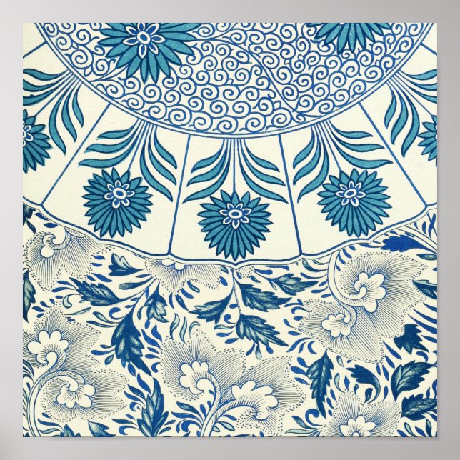 Vintage Blue Asian Floral: Antique Chinoiserie Poster (Front)