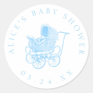 Vintage Blue Baby Carriage Baby Shower Classic Round Sticker