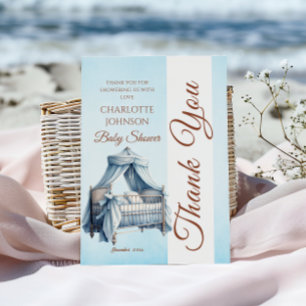 Vintage Blue Baby Cradle Baby Shower Thank You Card