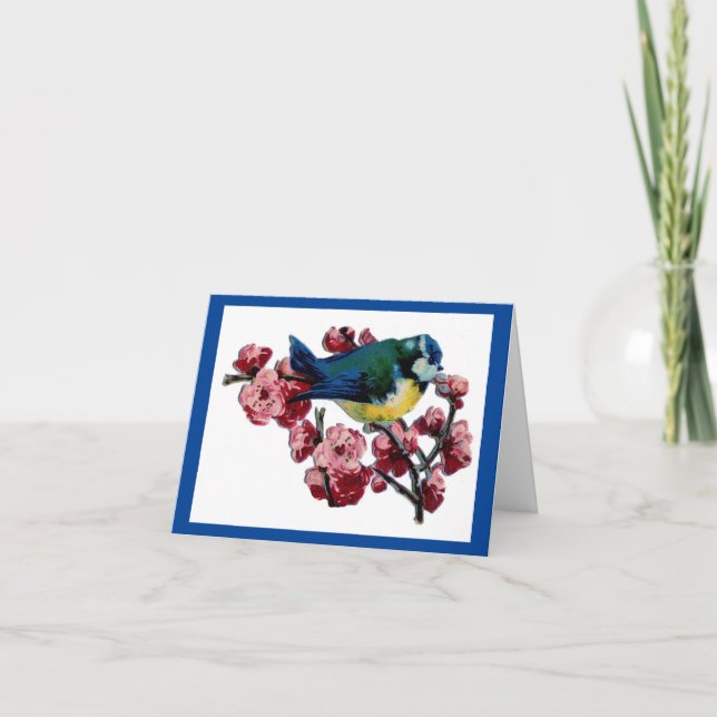 Vintage Blue Bird And Flowers Card (Front)