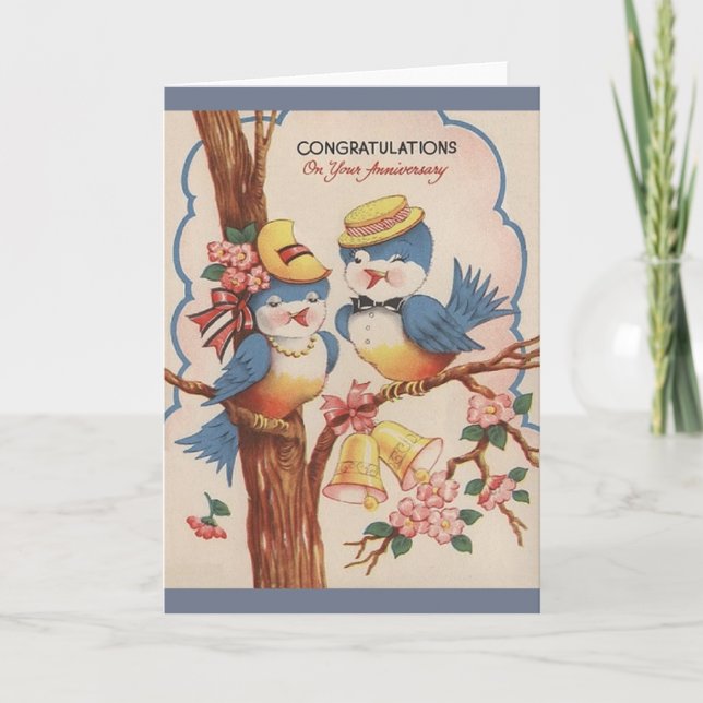 Vintage Blue Bird Anniversary Greeting Card (Front)