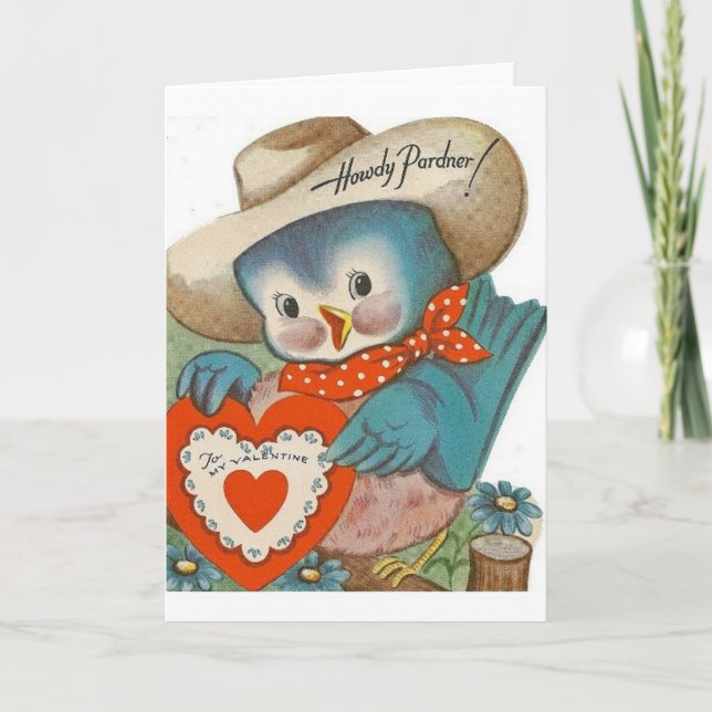 Vintage Blue Bird Cowboy Valentine's Day Card (Front)