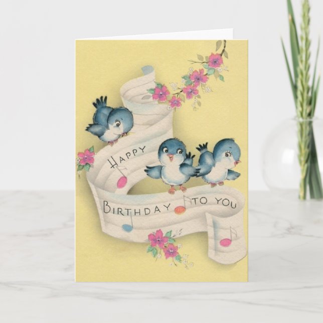 Vintage Blue Bird Music Carte de voeux Anniversair (Devant)